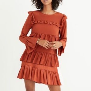 Madewell Orange Silk Waterlily Ruffle Dress